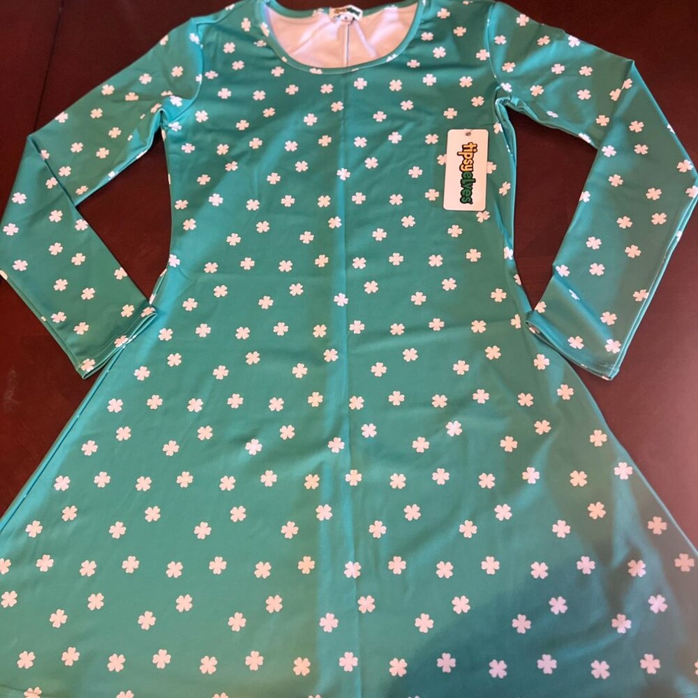 Tipsy‎ Elves St Patricks Day Clover Confetti Dress Womens Green White Shamrock - Picture 6 of 6